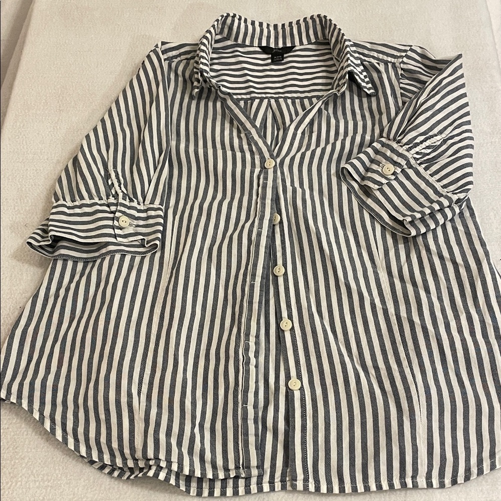 J. Crew 100% Cotton Striped Button-Down Shirt - Navy & White - Picture 1 of 5